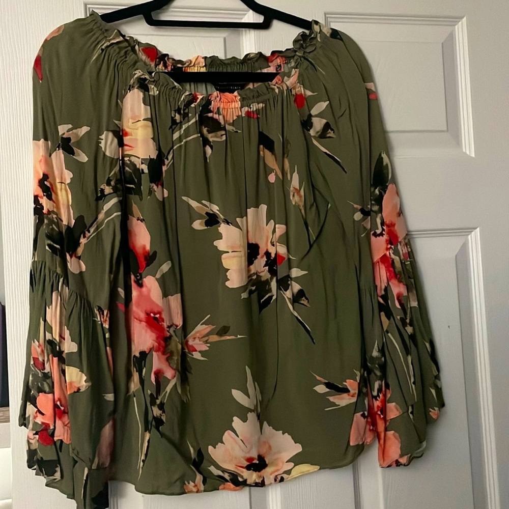EUC WHBM Olive Green Floral Top